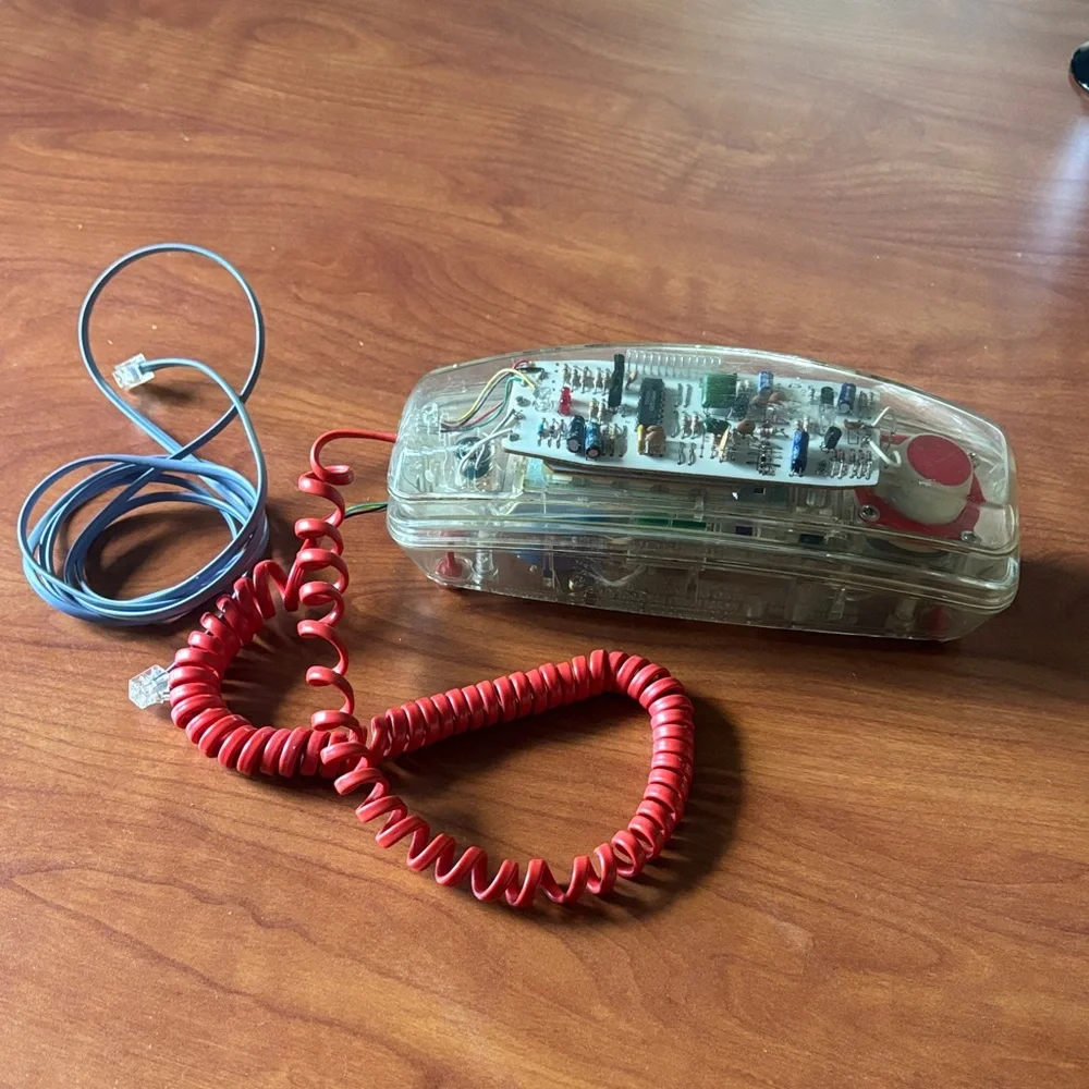 Lonestar 80s Transparent Wired Landline Phone with Red Cord